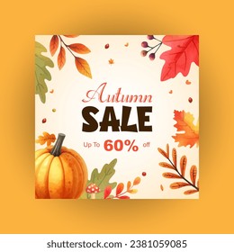 vector watercolor autumn sale Instagram post