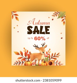 vector watercolor autumn sale Instagram post
