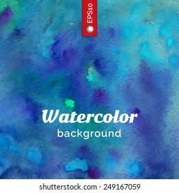 Vector watercolor background. Blue blur wallpaper. Template for poster with watercolor texture.