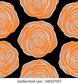 Vector watercolor background. Blue and orange abstract flowers. Seamless pattern.