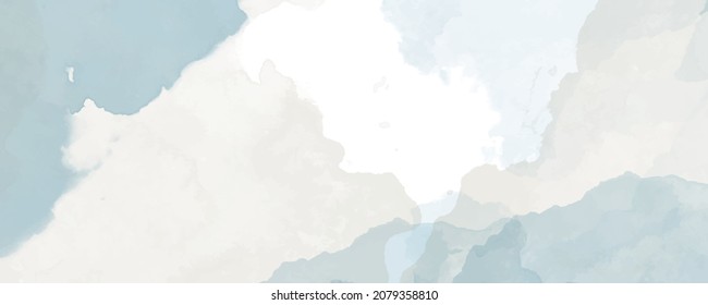 Vector watercolor background for cards. Hand drawn vector texture. Pastel color watercolour banner. White background. Brushstrokes and splashes. Template for design. Blue, grey, white.	