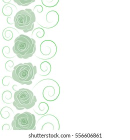 Vector watercolor background with copy space (place for your text). Green and neutral abstract vertical flowers. Seamless pattern.