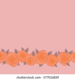 Vector watercolor background with copy space (place for your text). Neutral, pink and orange abstract horizontal flowers. Seamless pattern.
