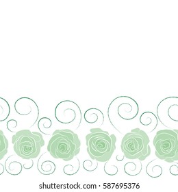 Vector watercolor background with copy space, place for your text. Neutral and green abstract horizontal flowers. Seamless pattern.