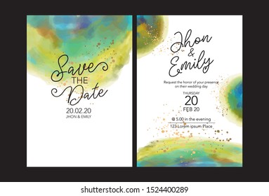Vector watercolor background, elegant simple card templates. Pastel color backdrops. Watercolor feminine wedding and save the date cards. Party, baby shower templates. 