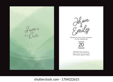 Vector watercolor background, elegant simple card templates. green color backdrops. Watercolor feminine wedding and save the date cards. Party, baby shower templates. 