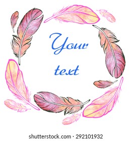 Vector watercolor background feathers. 