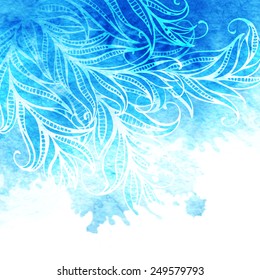 Vector watercolor background with feathers and leaves