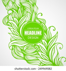 Vector watercolor background with feathers and leaves