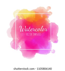 Vector Watercolor background. Frame.  Isolated on white