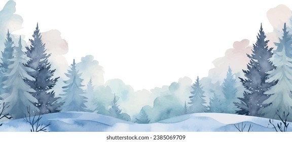 Vector acuarela fondo armazón árboles de fondo nieve de bosque para el diseño