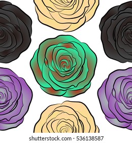 Vector watercolor background. Gray, yellow and brown abstract flowers. Seamless pattern.