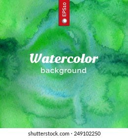 Vector watercolor background. Green blur wallpaper. Template for poster with watercolor texture. 