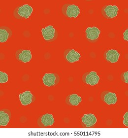 Vector watercolor background. Green, orange and neutral abstract flowers. Seamless pattern.