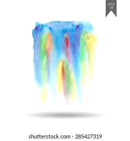 Vector watercolor background. Hand drawn stain in rainbow colors. Watercolor wash for cute design.