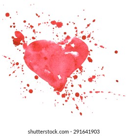 Vector watercolor background heart with splashes