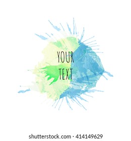 Vector watercolor background isolated. Watercolor texture, stains, splash. Green, blue, yellow hues.