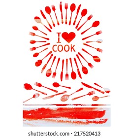 vector watercolor background I love to cook 