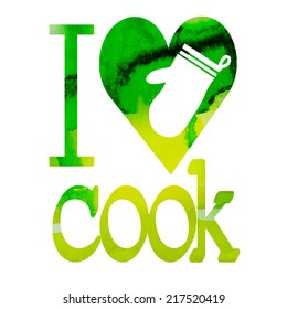 vector watercolor background I love to cook with mitten