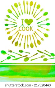 vector watercolor background I love to cook 