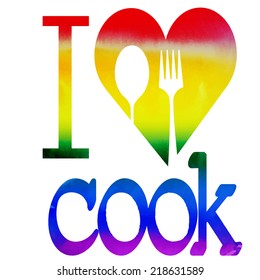 vector watercolor background I love to cook in the rainbow
