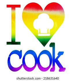 vector watercolor background I love to cook in the rainbow