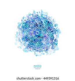 Vector watercolor background with mandala style lines. Decorative colorful backdrop element for design.