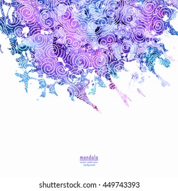 Vector watercolor background with mandala style lines. Decorative colorful backdrop element for design.