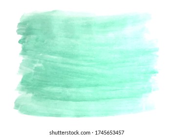Vector watercolor background mint color brushstroke, stock illustration for design and decor, white background, banner, template, poster, card