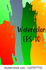 Vector watercolor background. Modern abstract background with multicolored brush strokes. Template of design. Suitable for the design of banners, posters, booklets, reports, magazines. EPS 10.