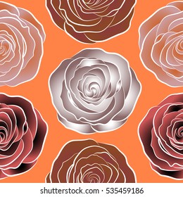 Vector watercolor background. Neutral, white and orange abstract flowers. Seamless pattern.