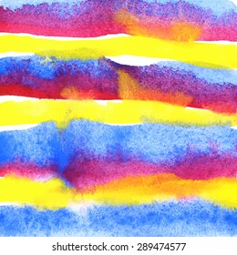 Vector Watercolor Background with pink, yellow, blue, violet and purple strips.