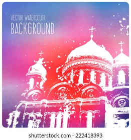 Vector watercolor background with Saint Basil's cathedral, Moscow, Russia