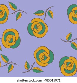 Vector watercolor background. Seamless pattern. Green, brown and yellow abstract flowers.