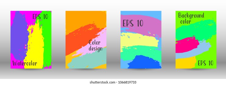 Vector watercolor background. Set from A4 modern abstract backgrounds with multicolored strokes. Template of design. Suitable for the design of banners, posters, booklets, reports, magazines. EPS 10