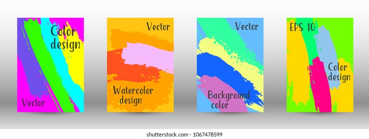 Vector watercolor background. Set from A4 modern abstract backgrounds with multicolored strokes. Template of design. Suitable for the design of banners, posters, booklets, reports, magazines. EPS 10
