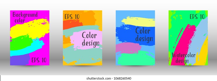 Vector watercolor background. Set from A4 modern abstract backgrounds with multicolored strokes. Template of design. Suitable for the design of banners, posters, booklets, reports, magazines. EPS 10