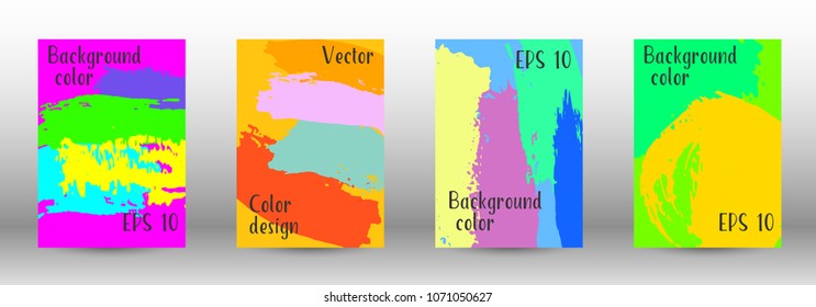 Vector watercolor background. Set from A4 modern abstract backgrounds with multicolored strokes. Template of design. Suitable for the design of banners, posters, booklets, reports, magazines. EPS 10