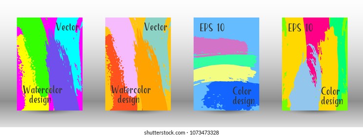 Vector watercolor background. Set from A4 modern abstract backgrounds with multicolored strokes. Template of design. Suitable for the design of banners, posters, booklets, reports, magazines. EPS 10