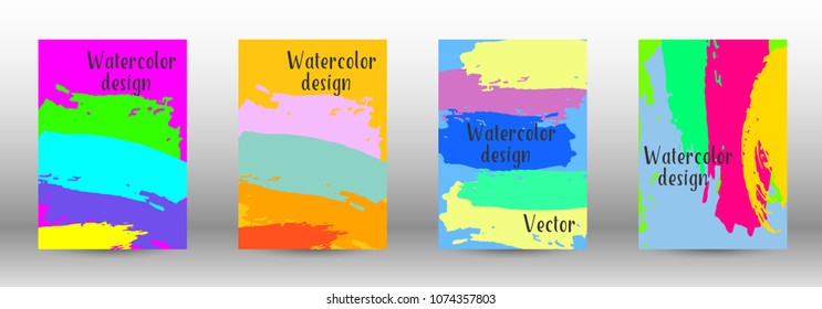 Vector watercolor background. Set from A4 modern abstract backgrounds with multicolored strokes. Template of design. Suitable for the design of banners, posters, booklets, reports, magazines. EPS 10