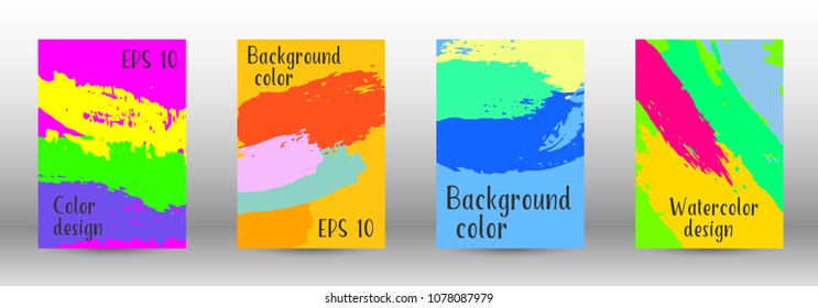Vector watercolor background. Set from A4 modern abstract backgrounds with multicolored strokes. Template of design. Suitable for the design of banners, posters, booklets, reports, magazines. EPS 10