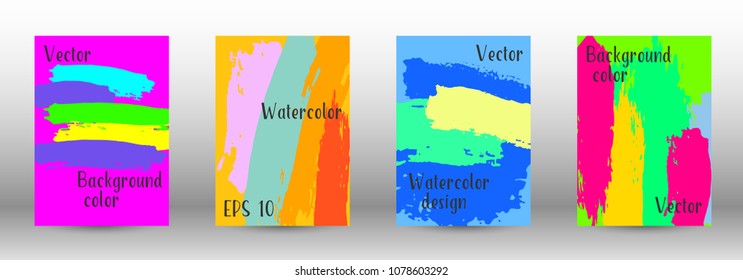 Vector watercolor background. Set from A4 modern abstract backgrounds with multicolored strokes. Template of design. Suitable for the design of banners, posters, booklets, reports, magazines. EPS 10
