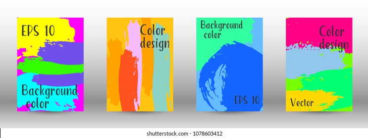 Vector watercolor background. Set from A4 modern abstract backgrounds with multicolored strokes. Template of design. Suitable for the design of banners, posters, booklets, reports, magazines. EPS 10