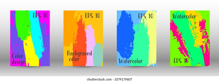 Vector watercolor background. Set from A4 modern abstract backgrounds with multicolored strokes. Template of design. Suitable for the design of banners, posters, booklets, reports, magazines. EPS 10