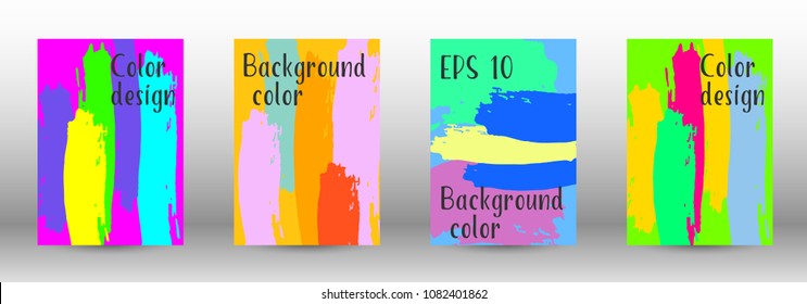 Vector watercolor background. Set from A4 modern abstract backgrounds with multicolored strokes. Template of design. Suitable for the design of banners, posters, booklets, reports, magazines. EPS 10