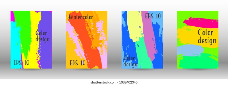 Vector watercolor background. Set from A4 modern abstract backgrounds with multicolored strokes. Template of design. Suitable for the design of banners, posters, booklets, reports, magazines. EPS 10