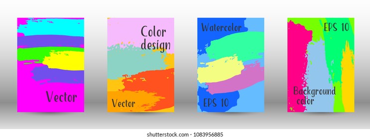 Vector watercolor background. Set from A4 modern abstract backgrounds with multicolored strokes. Template of design. Suitable for the design of banners, posters, booklets, reports, magazines. EPS 10
