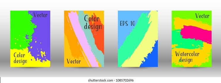 Vector watercolor background. Set from A4 modern abstract backgrounds with multicolored strokes. Template of design. Suitable for the design of banners, posters, booklets, reports, magazines. EPS 10