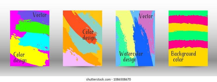 Vector watercolor background. Set from A4 modern abstract backgrounds with multicolored strokes. Template of design. Suitable for the design of banners, posters, booklets, reports, magazines. EPS 10