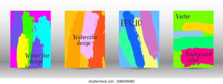 Vector watercolor background. Set from A4 modern abstract backgrounds with multicolored strokes. Template of design. Suitable for the design of banners, posters, booklets, reports, magazines. EPS 10